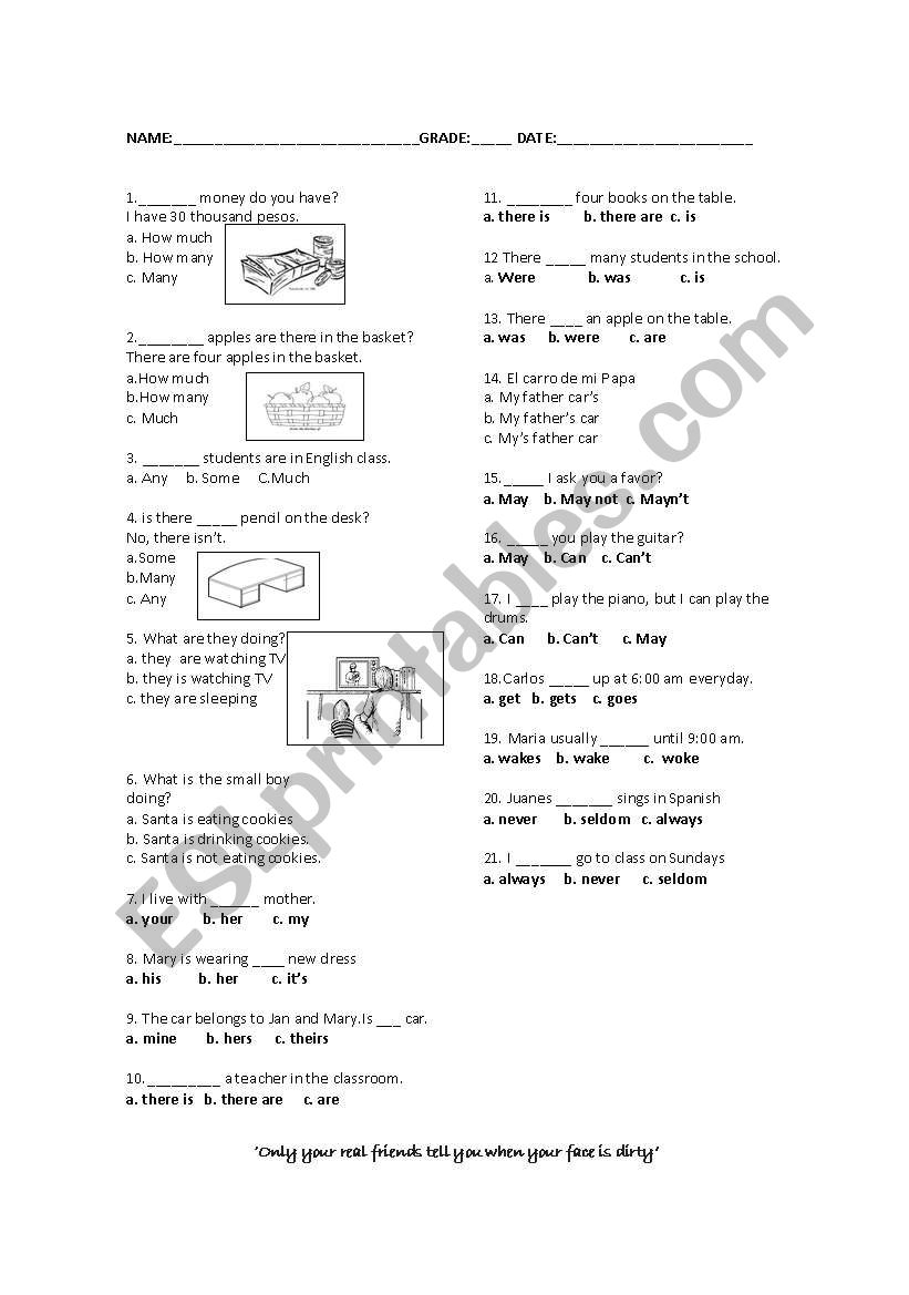 Exam worksheet