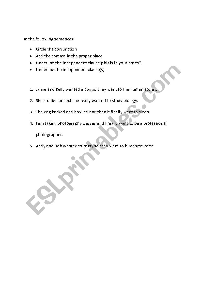 Compound Sentence Review worksheet