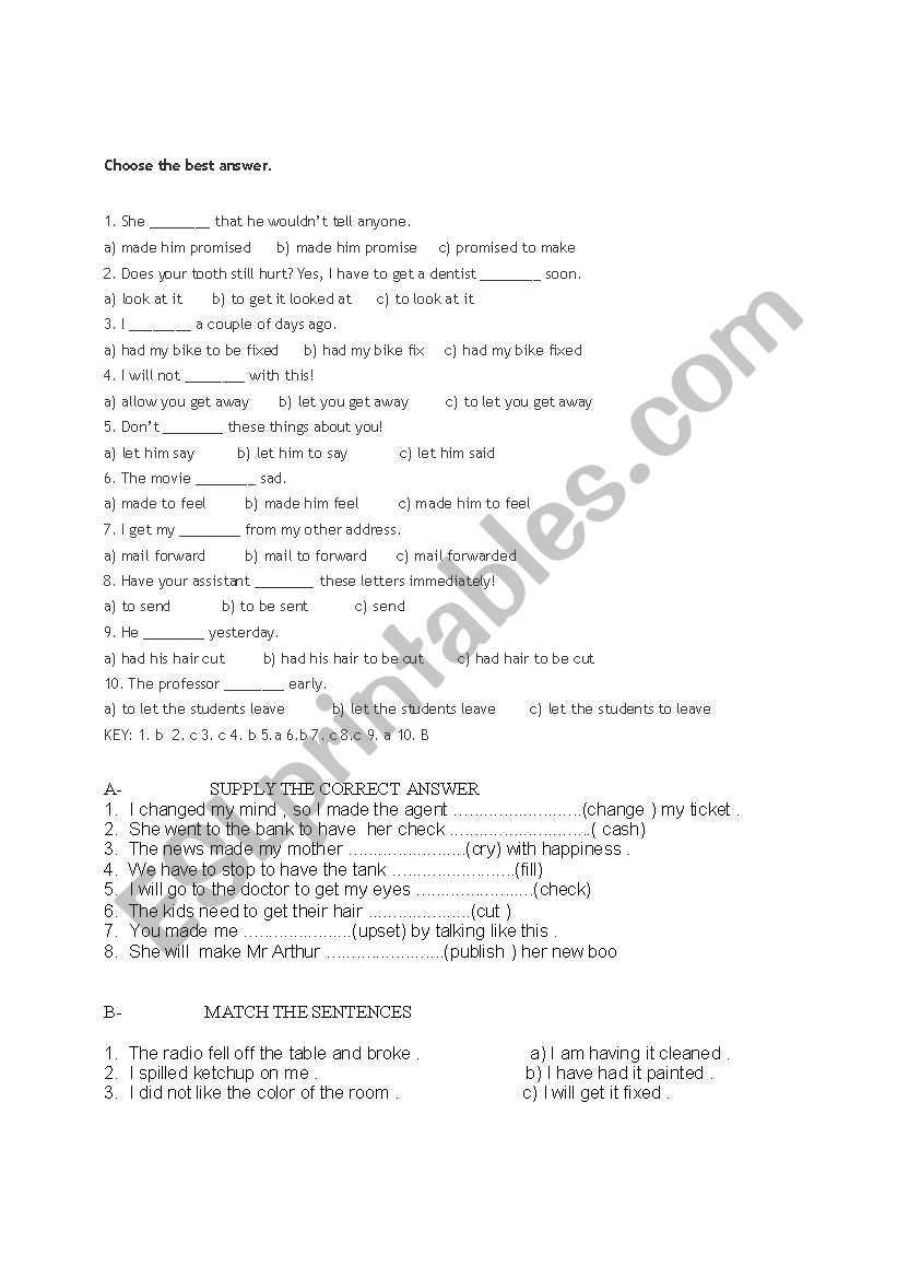 exercises about causatives worksheet