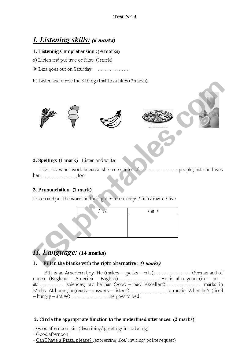 Test n 3 worksheet