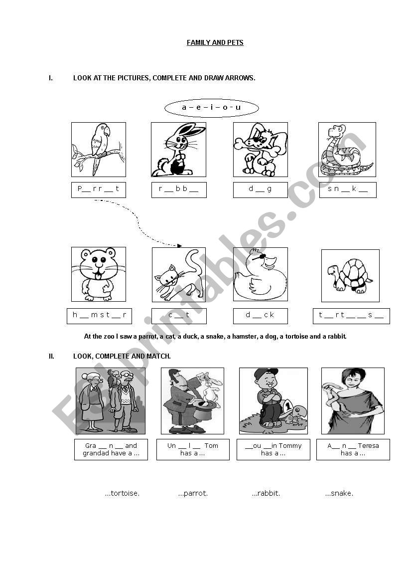 FAMILY AND PETS worksheet