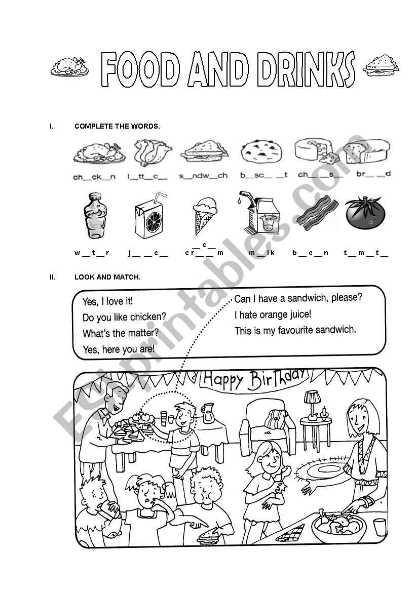 FOOD AND DRINKS worksheet