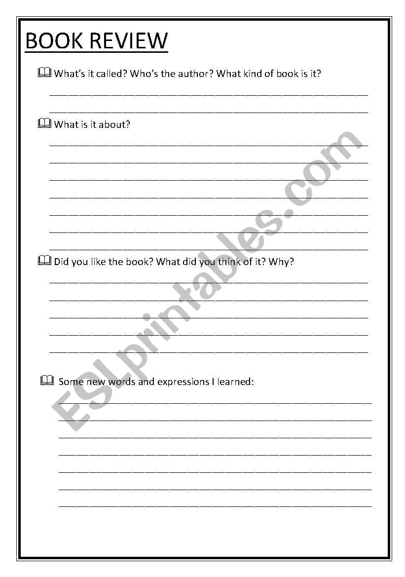 A Book Review worksheet