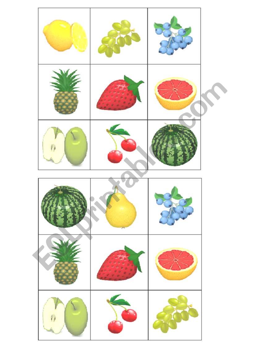 fruit bingo card 2 worksheet