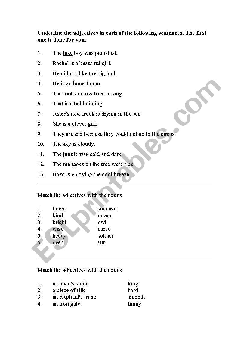 Adjectives worksheet