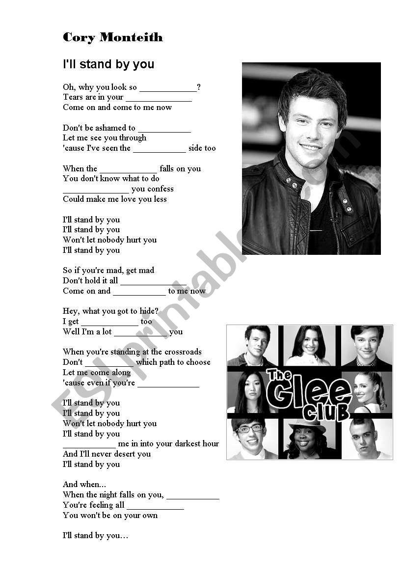 A song I´ll stand by you- by Cory Monteith - ESL worksheet by dr.Jane