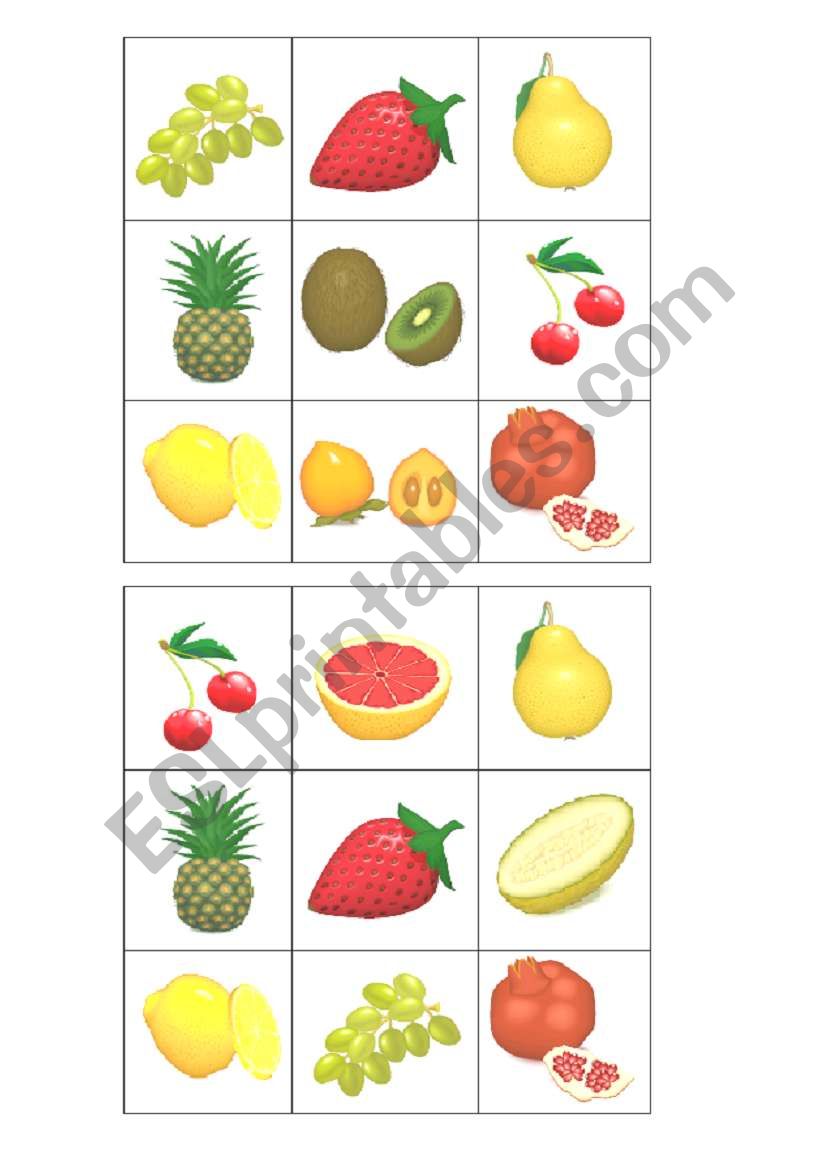 fruit bingo card 3 worksheet