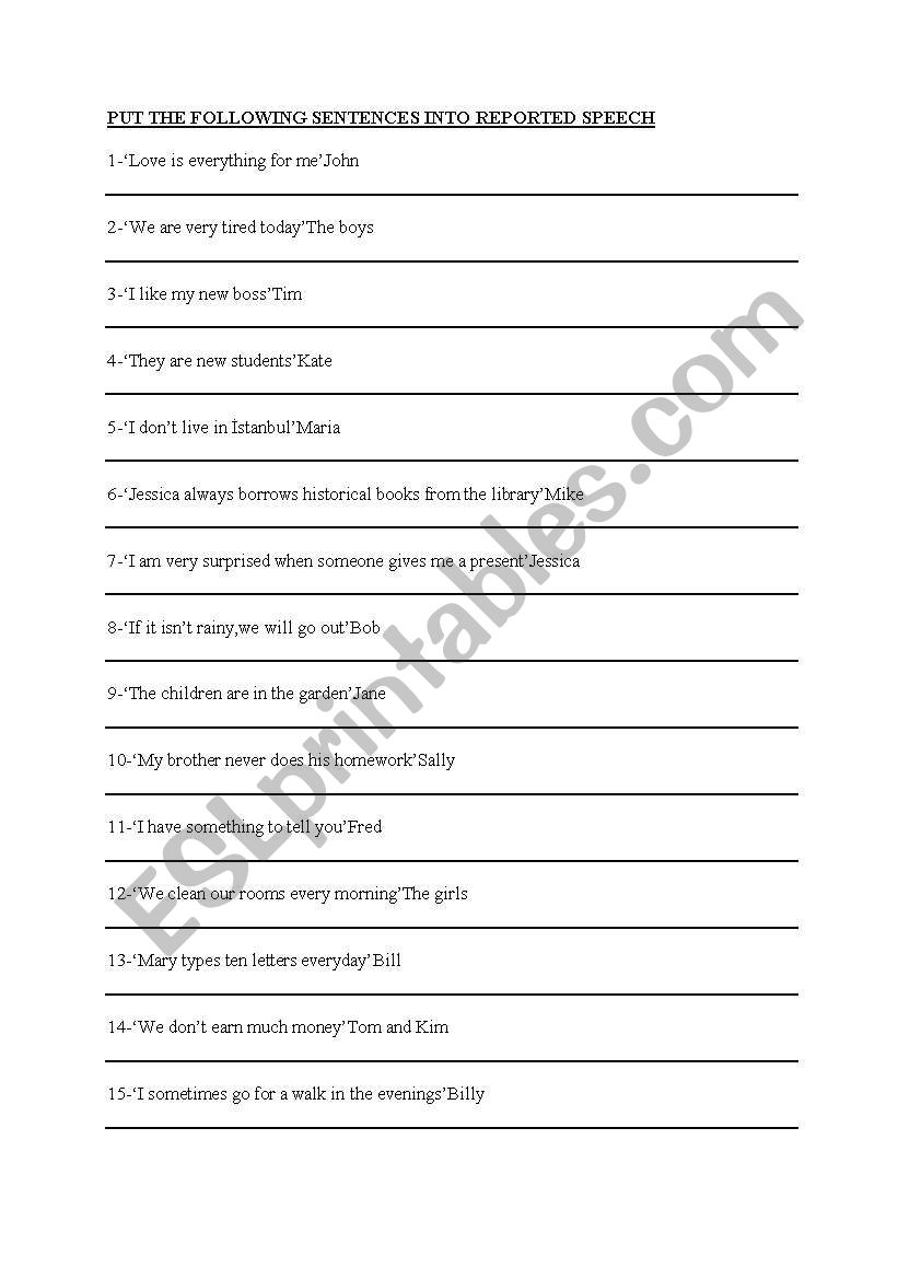 reported speech present continuous exercises pdf
