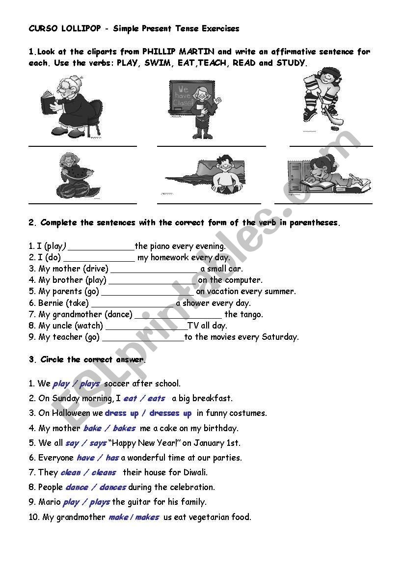 Present Simple Tense Exercises Worksheet