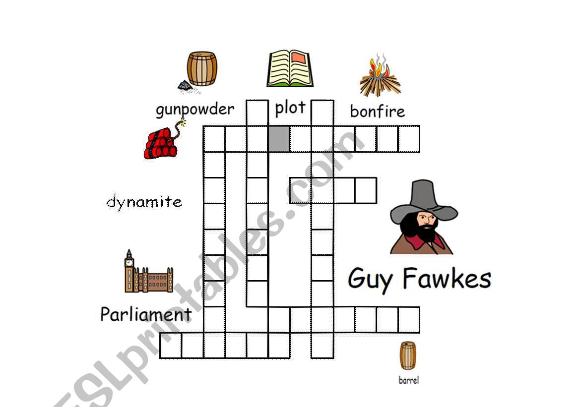 English worksheets: Guy Fawkes crossword