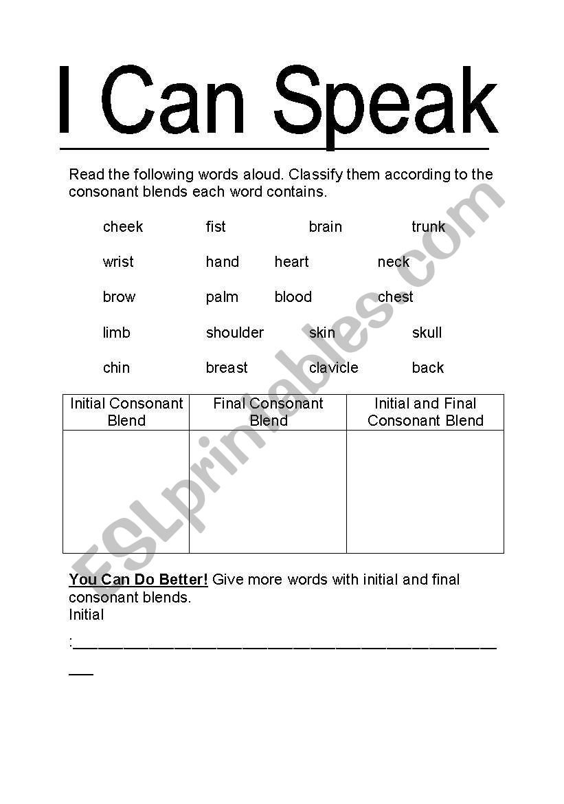 Consonant Blands worksheet