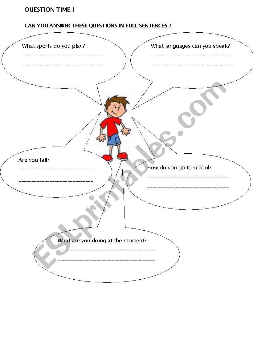 question time worksheet
