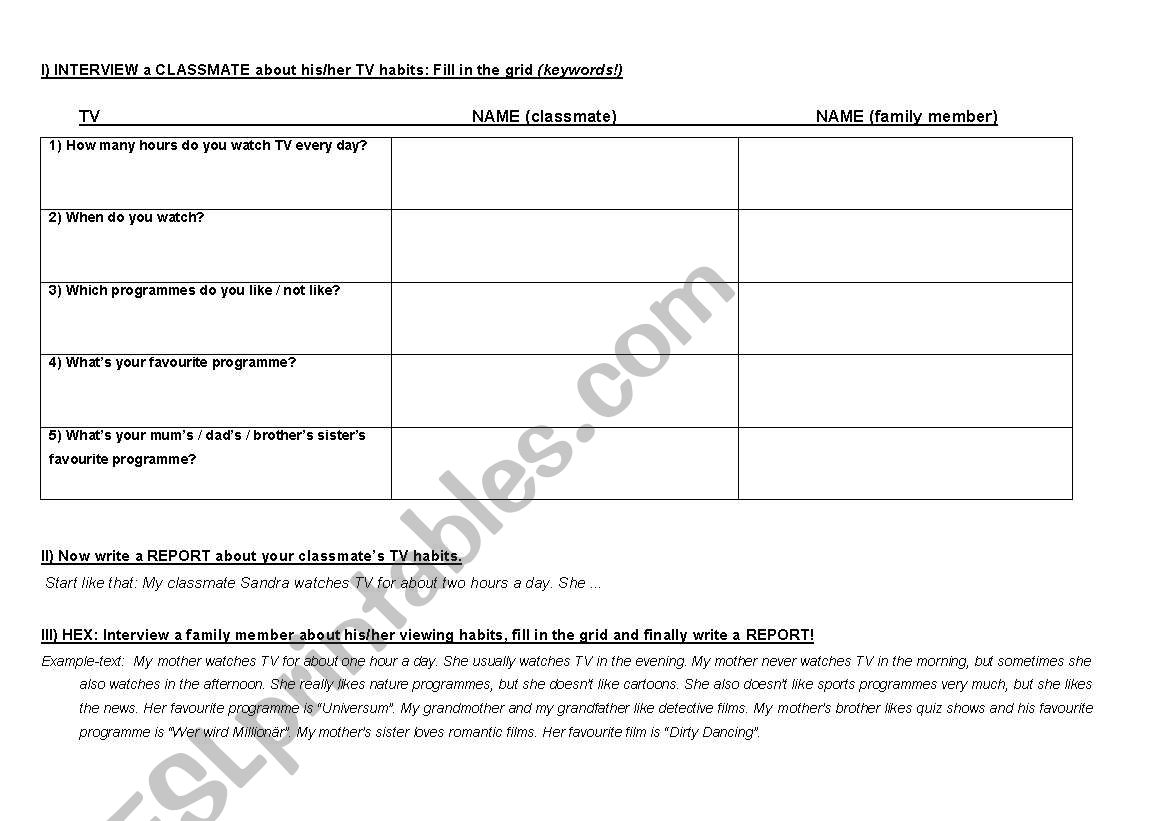 Television habits worksheet