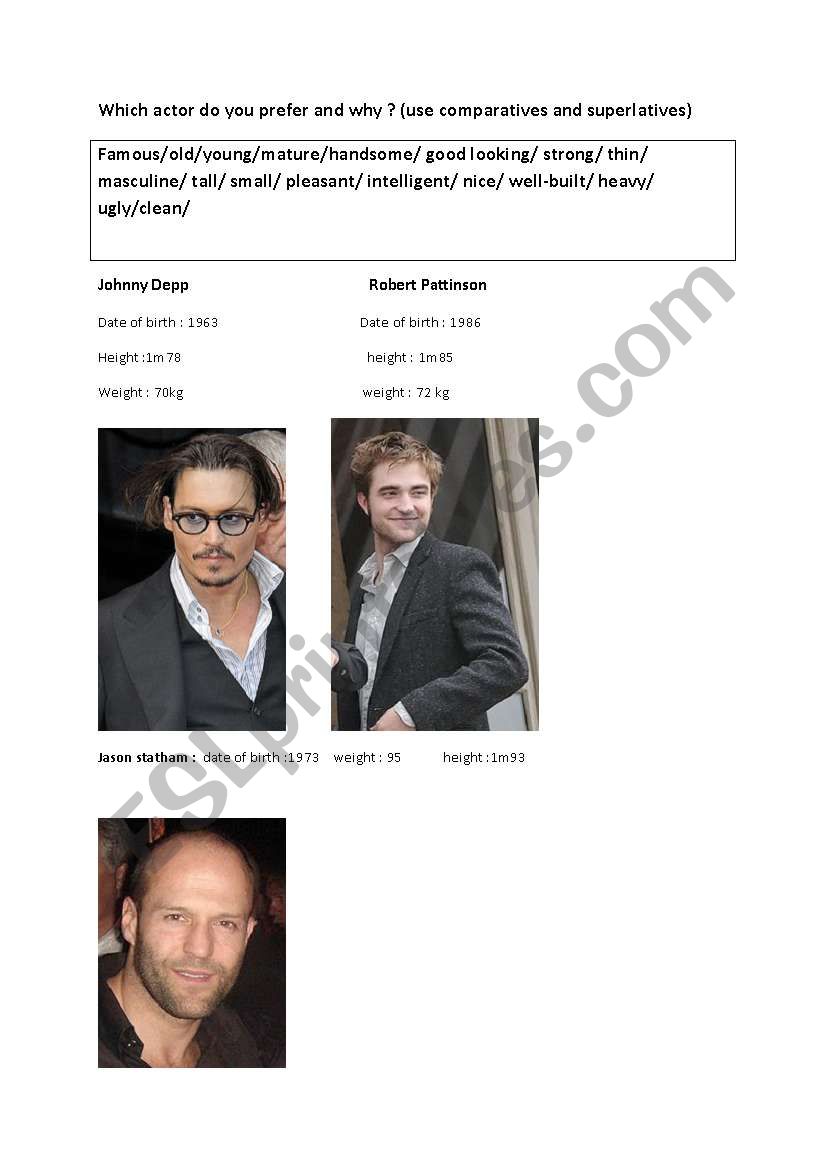 Which actor do you prefer? worksheet