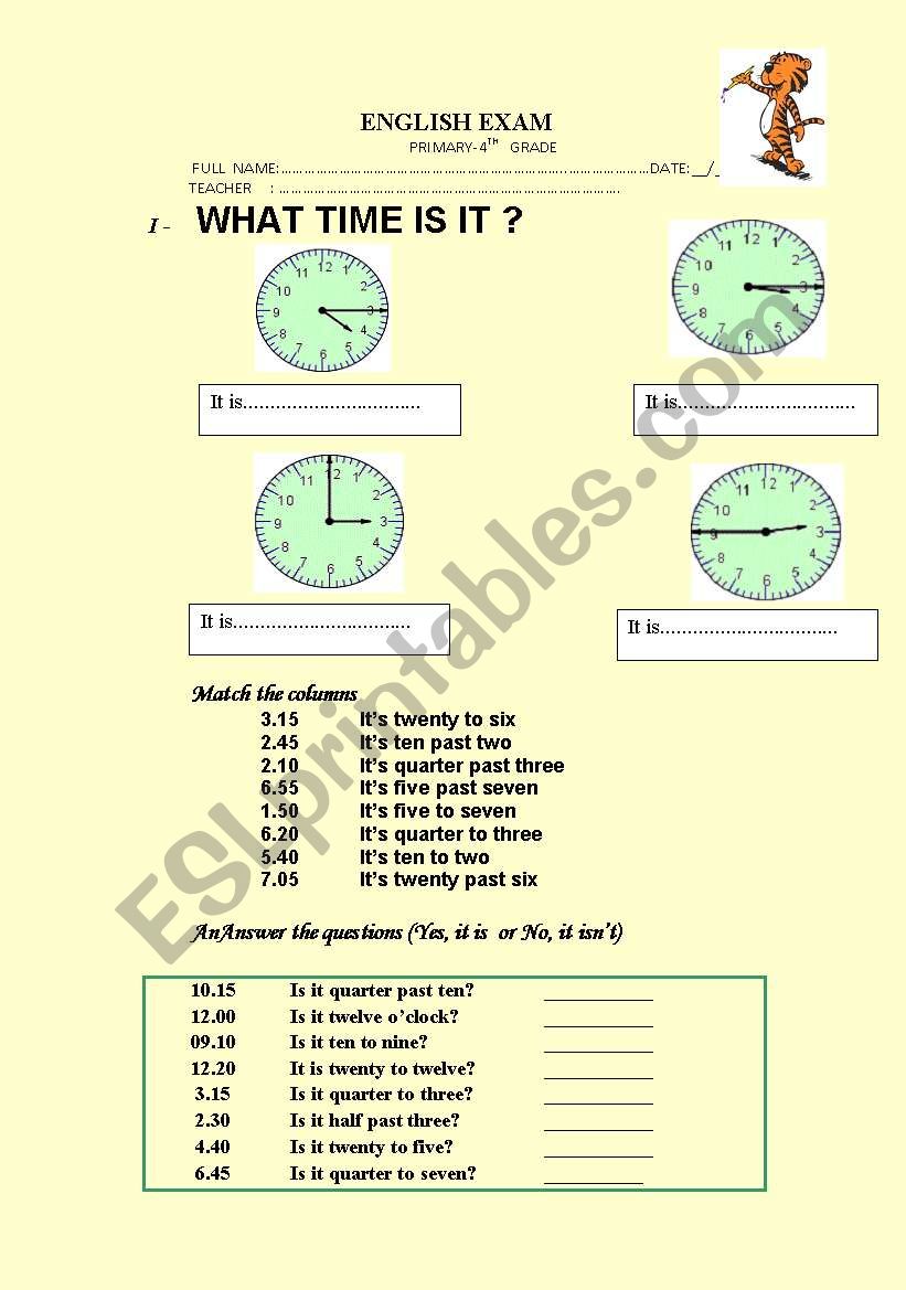 TIME worksheet