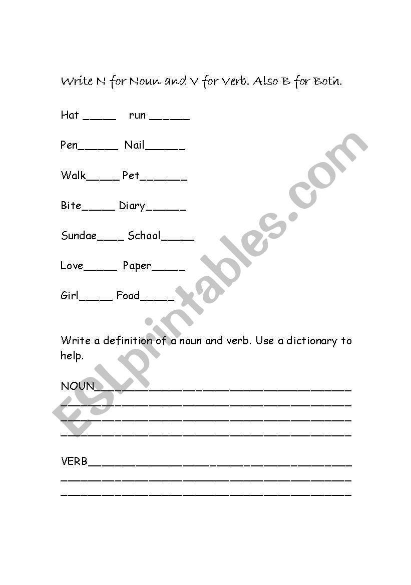 English Worksheets Noun And Verb Quiz