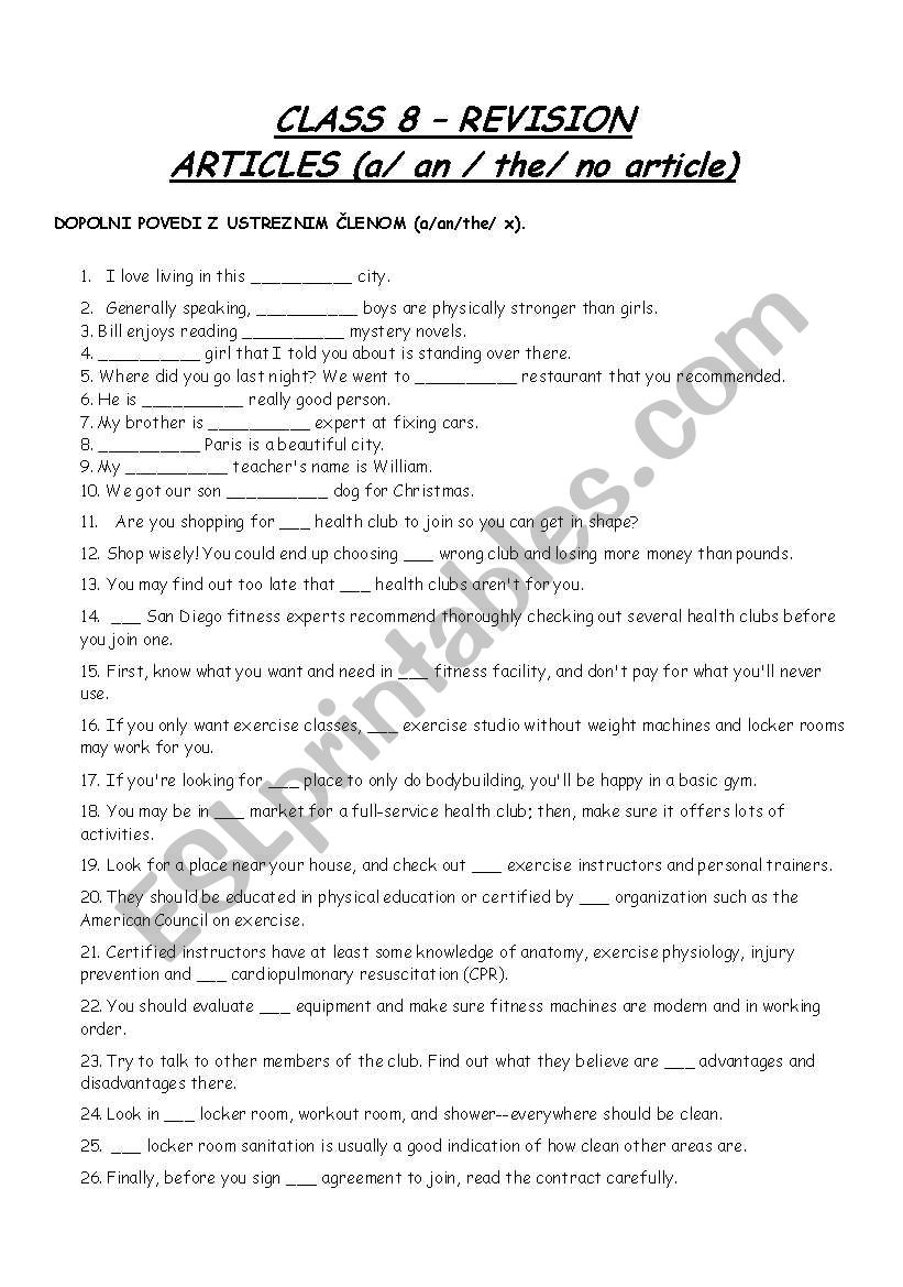 ARTICLES worksheet