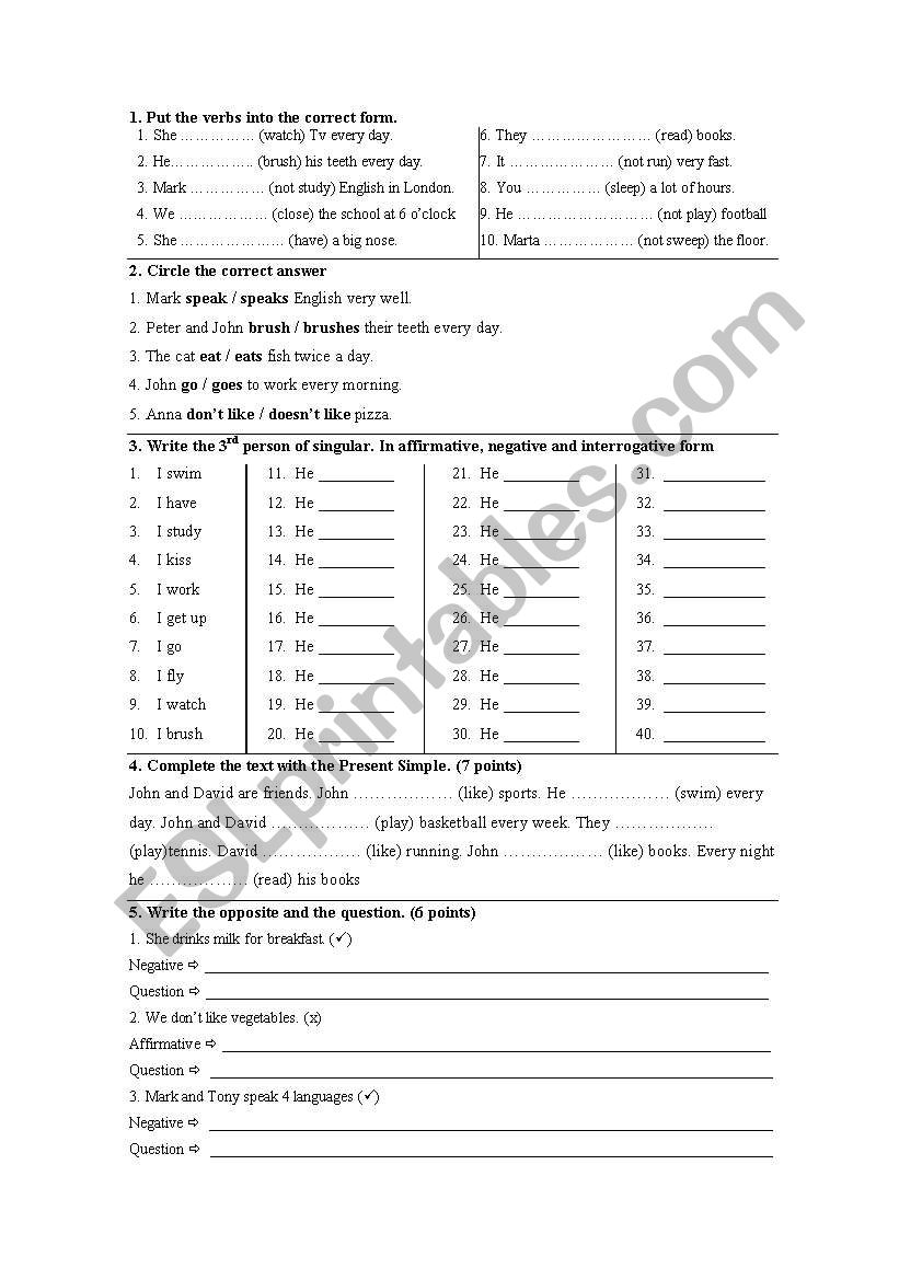 Simple present worksheet