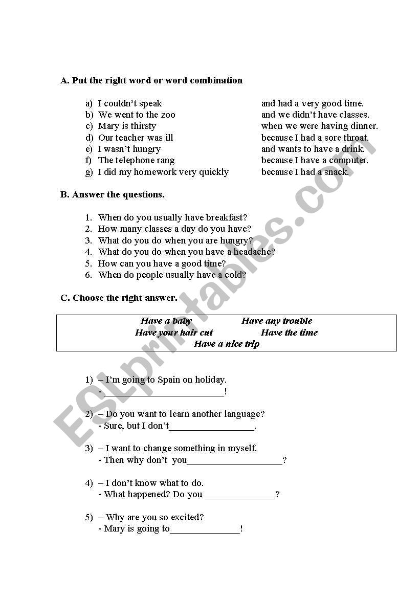 To Have worksheet