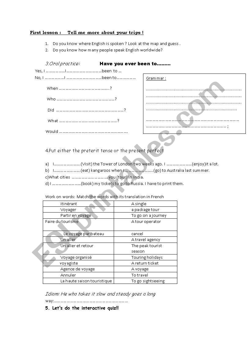 travelling and south africa worksheet