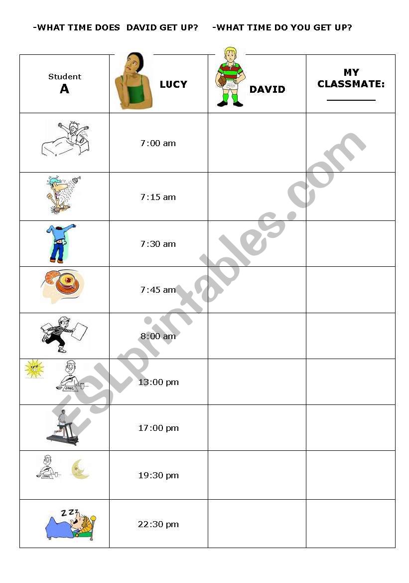 English Worksheets What Time Do You Get Up