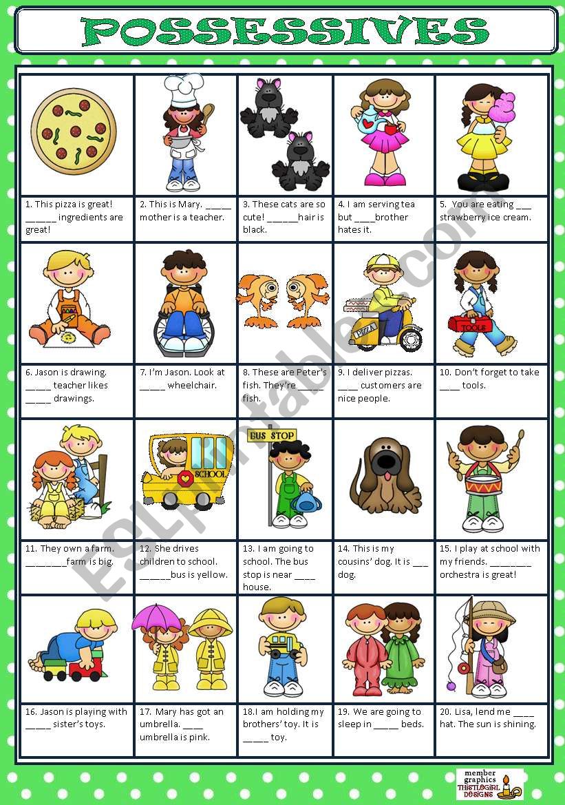 POSSESSIVE DETERMINERS KEY ESL Worksheet By Macomabi