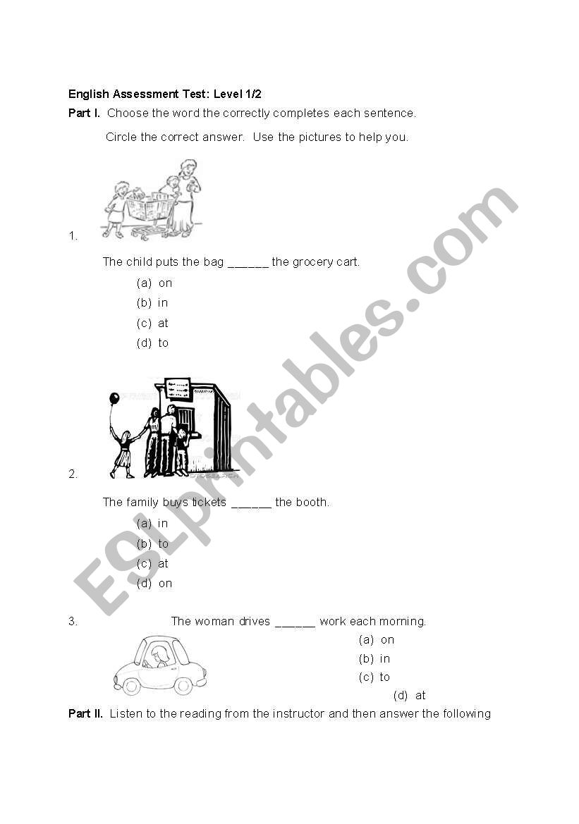 Quick grammar assessment worksheet