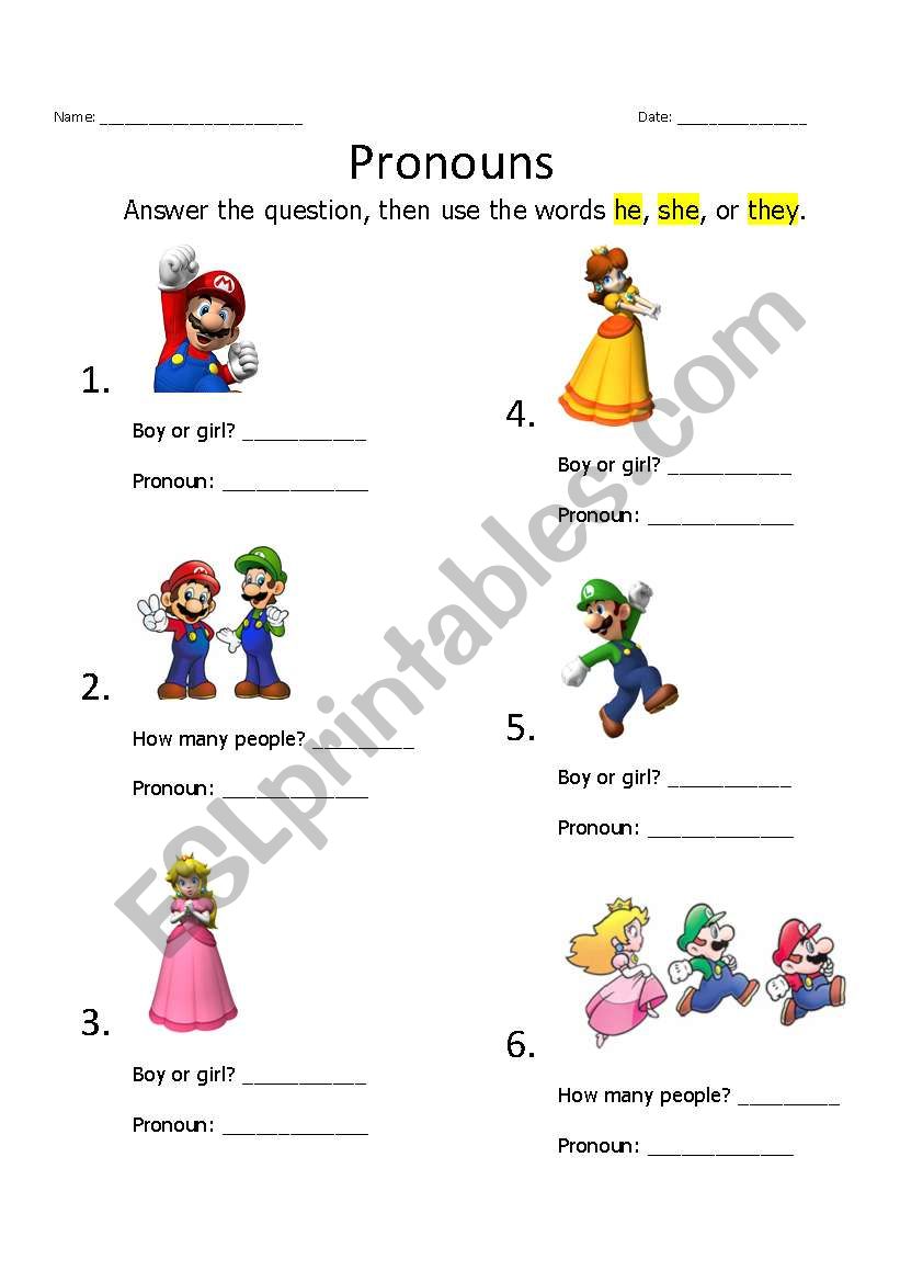 Pronouns He She Or They ESL Worksheet By Mchichelo