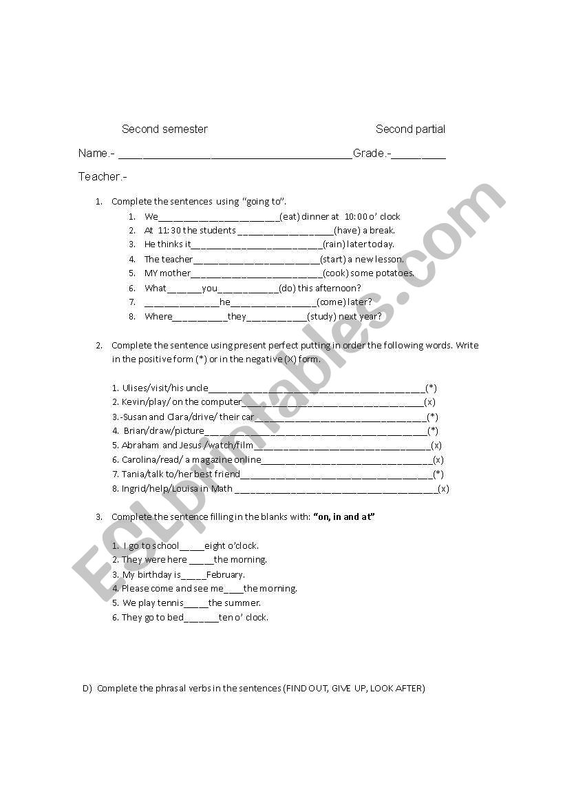 going to/ present perfect worksheet