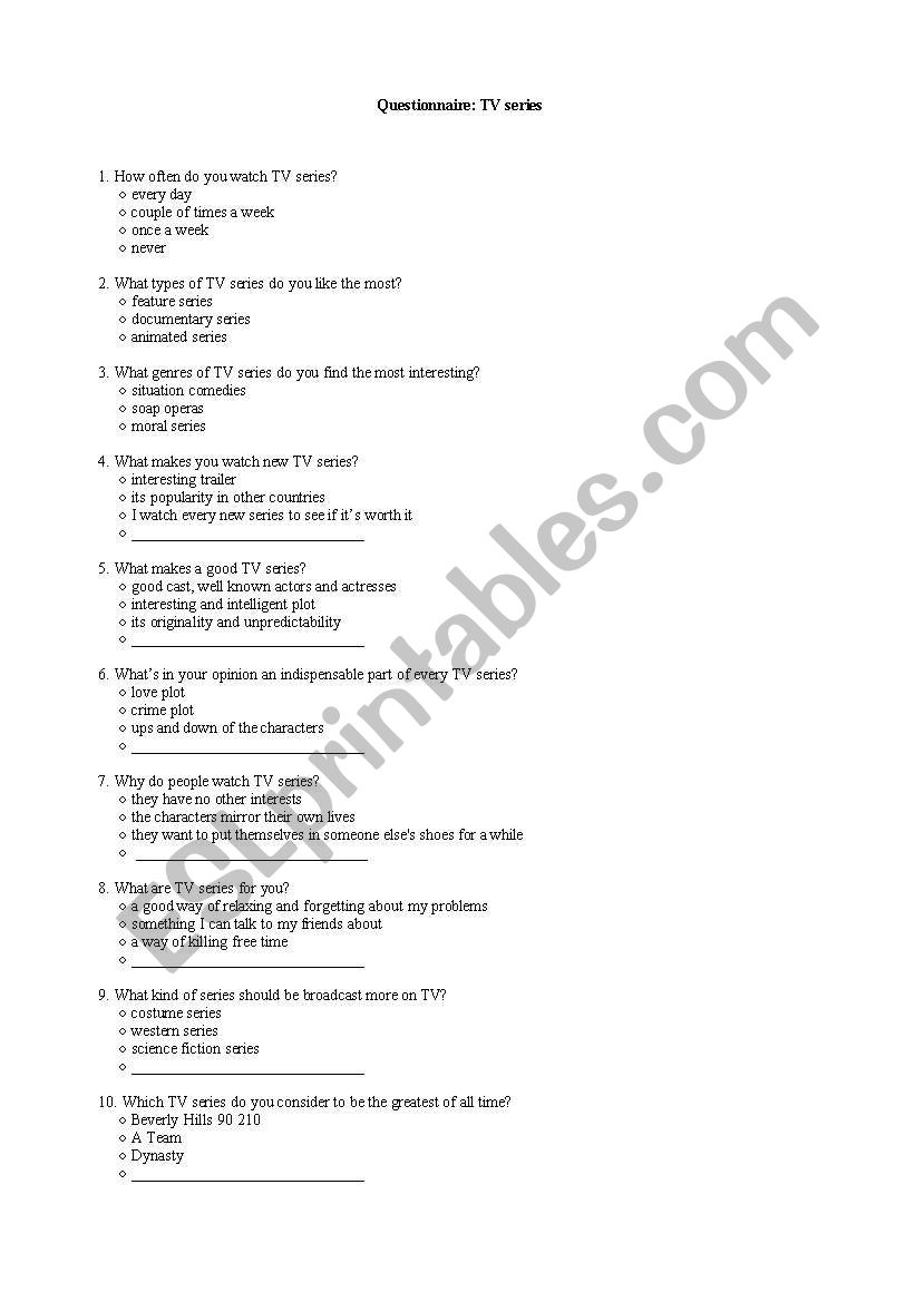 Questionnaire worksheet