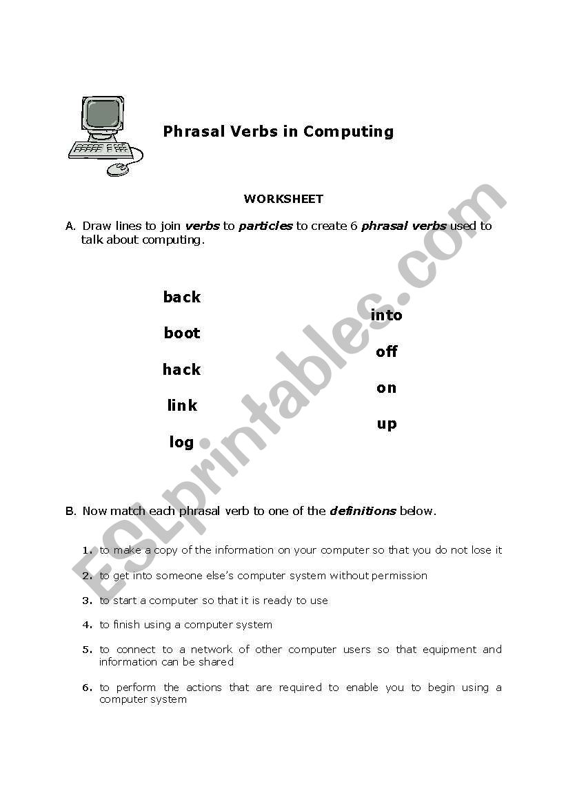 Computing - phrasal verbs worksheet
