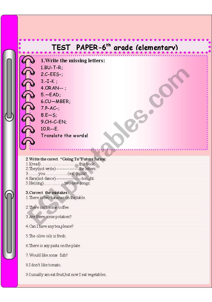 Test paper 6th grade (elementary)