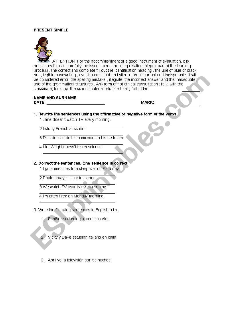 PRESENT SIMPLE worksheet