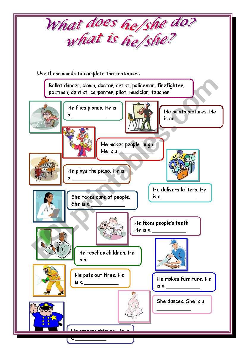 What Does He she Do ESL Worksheet By Maripa