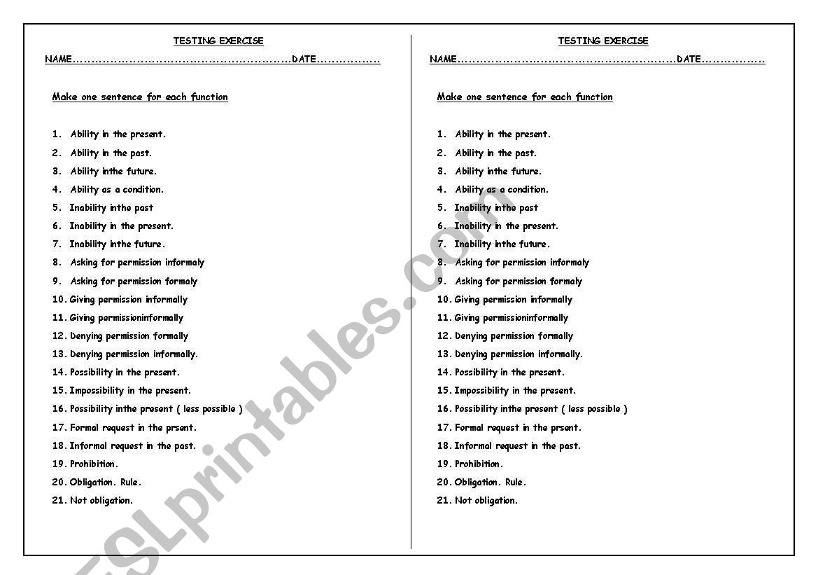 Function test worksheet