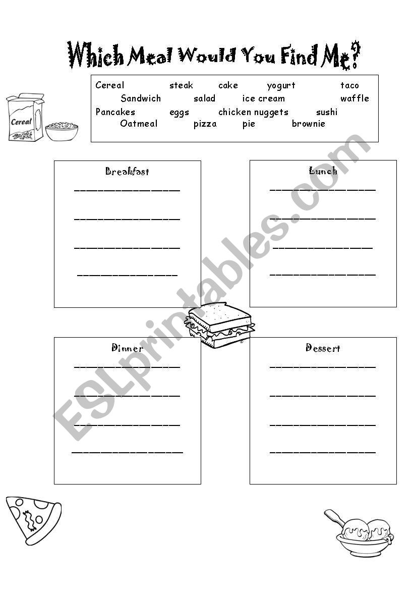 Which Meal Would You Find Me? worksheet