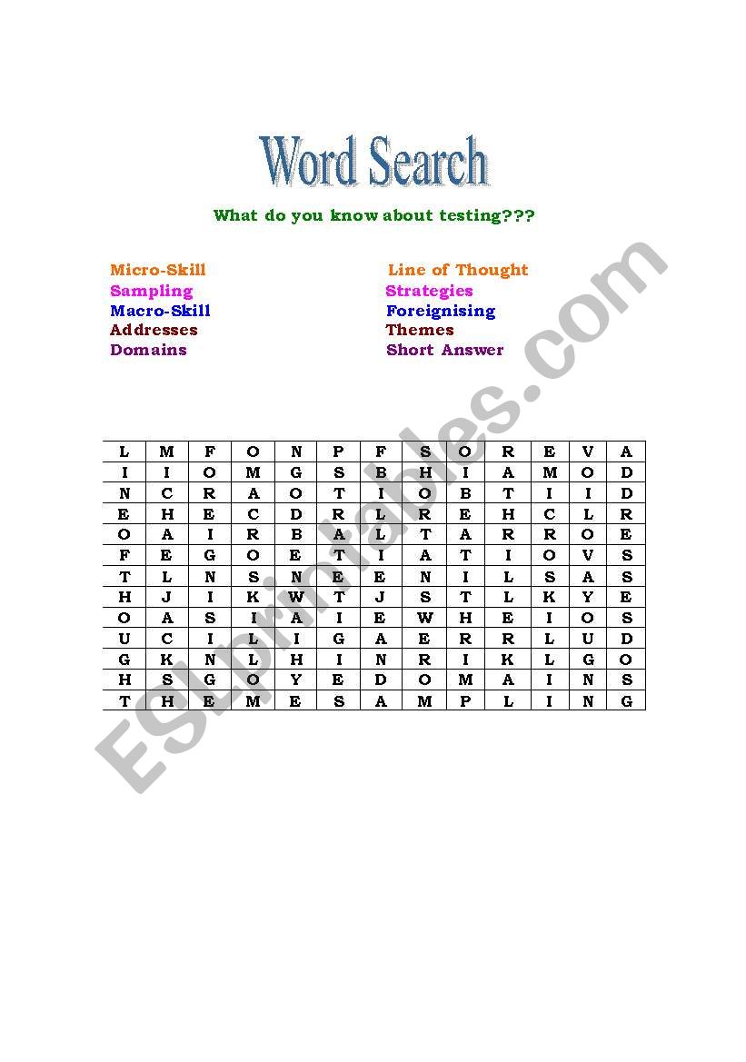 Word Search worksheet