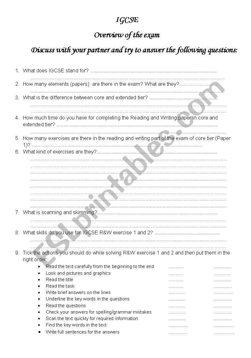 Introduction to the structure of IGCSE exam