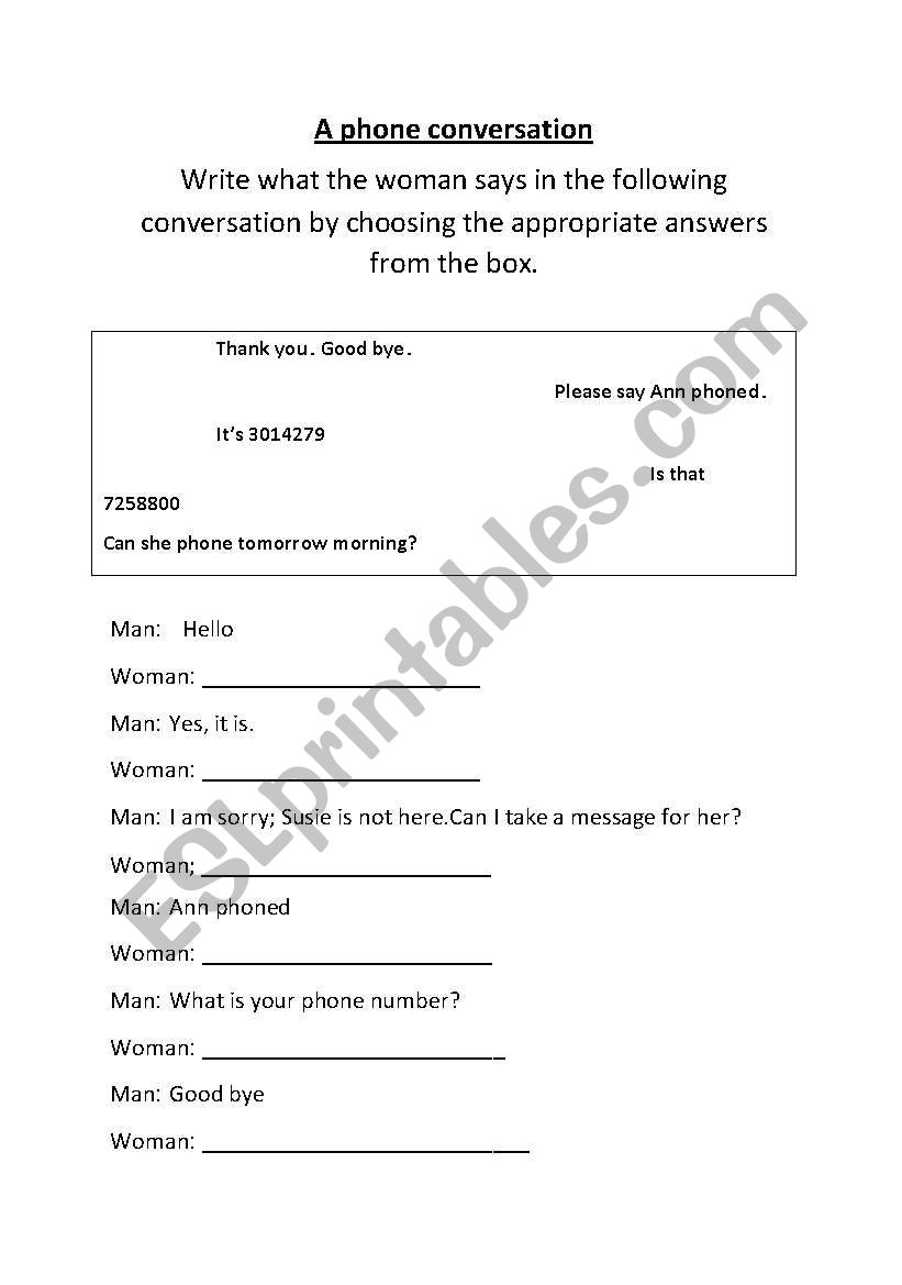 A phone converstion worksheet