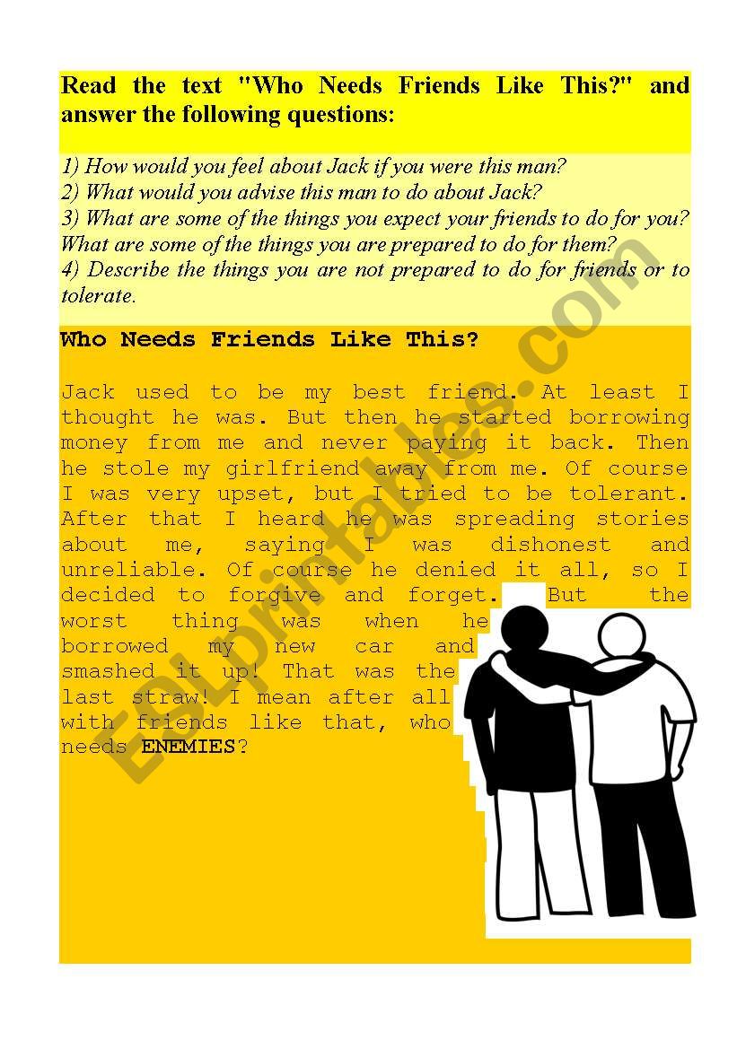 Who needs friends like this? worksheet