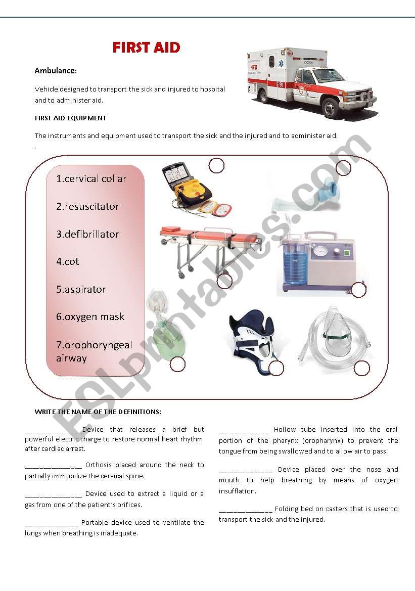 first aid worksheet