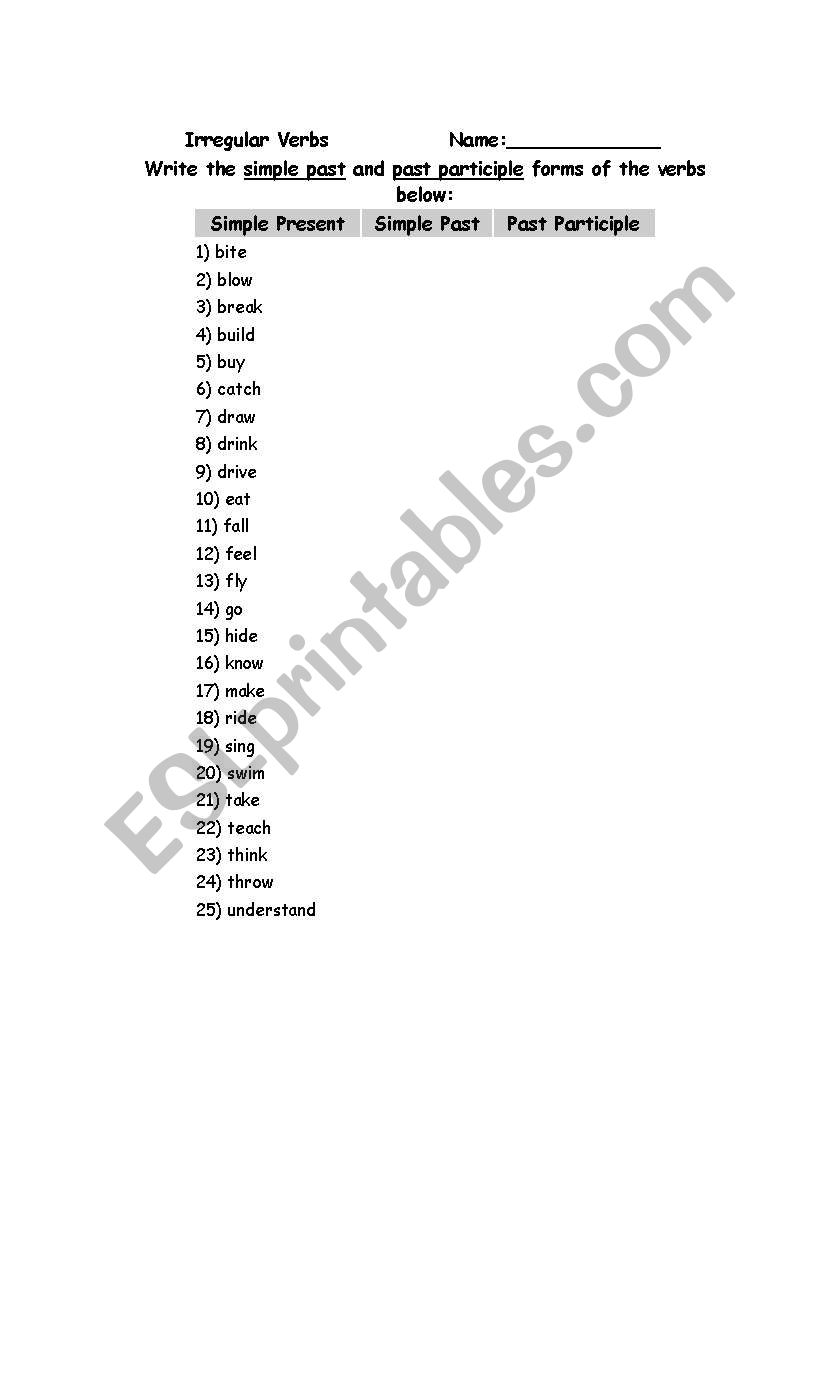 COMPLETE THE VERB FORM worksheet