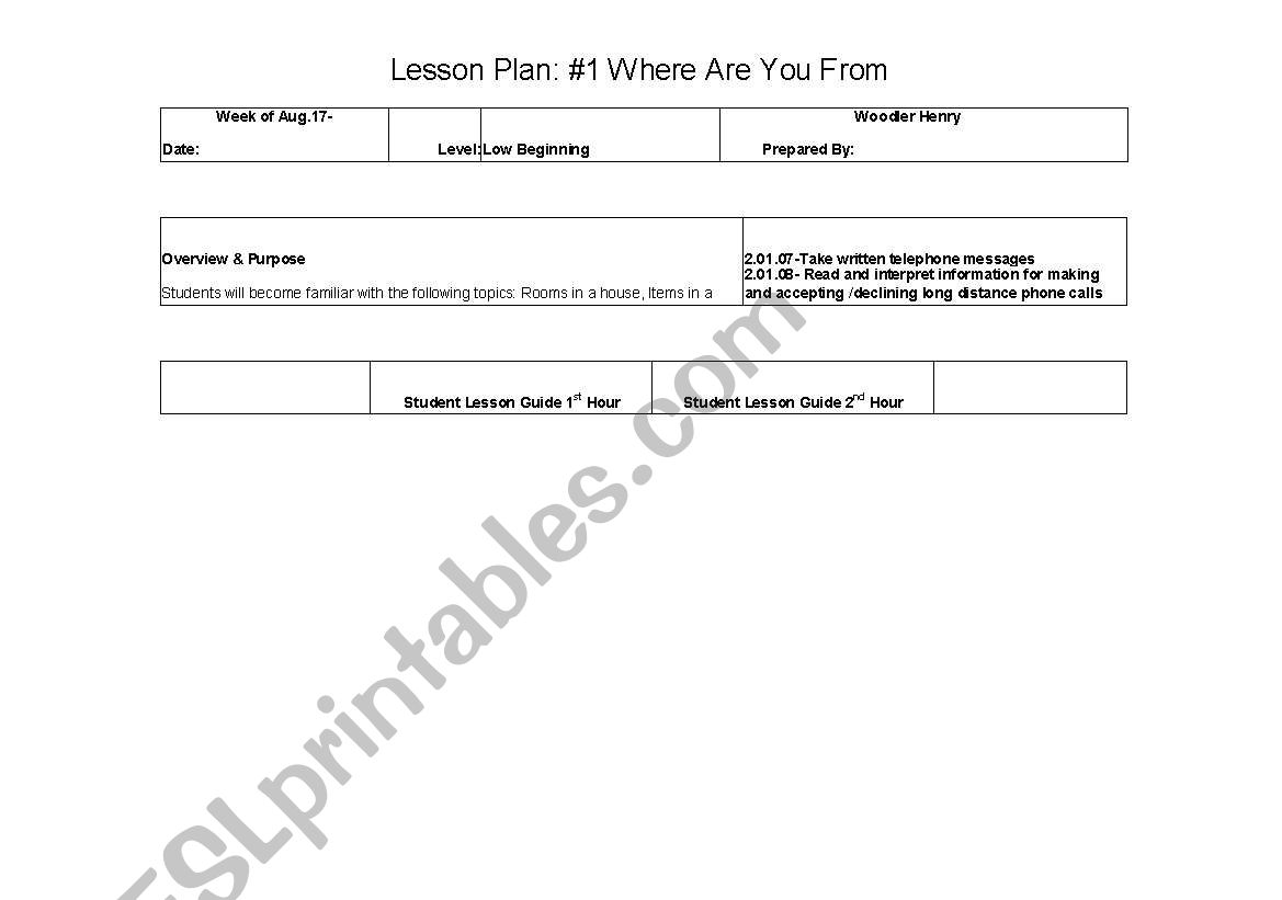 Lesson Plan worksheet