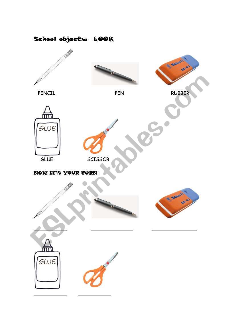 School Objects worksheet