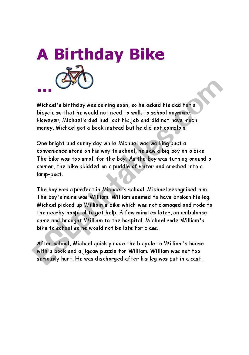 The birtday Bike worksheet