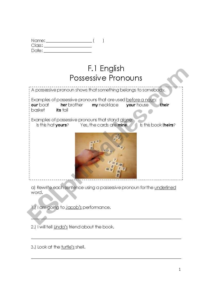 Possessive pronouns worksheet worksheet