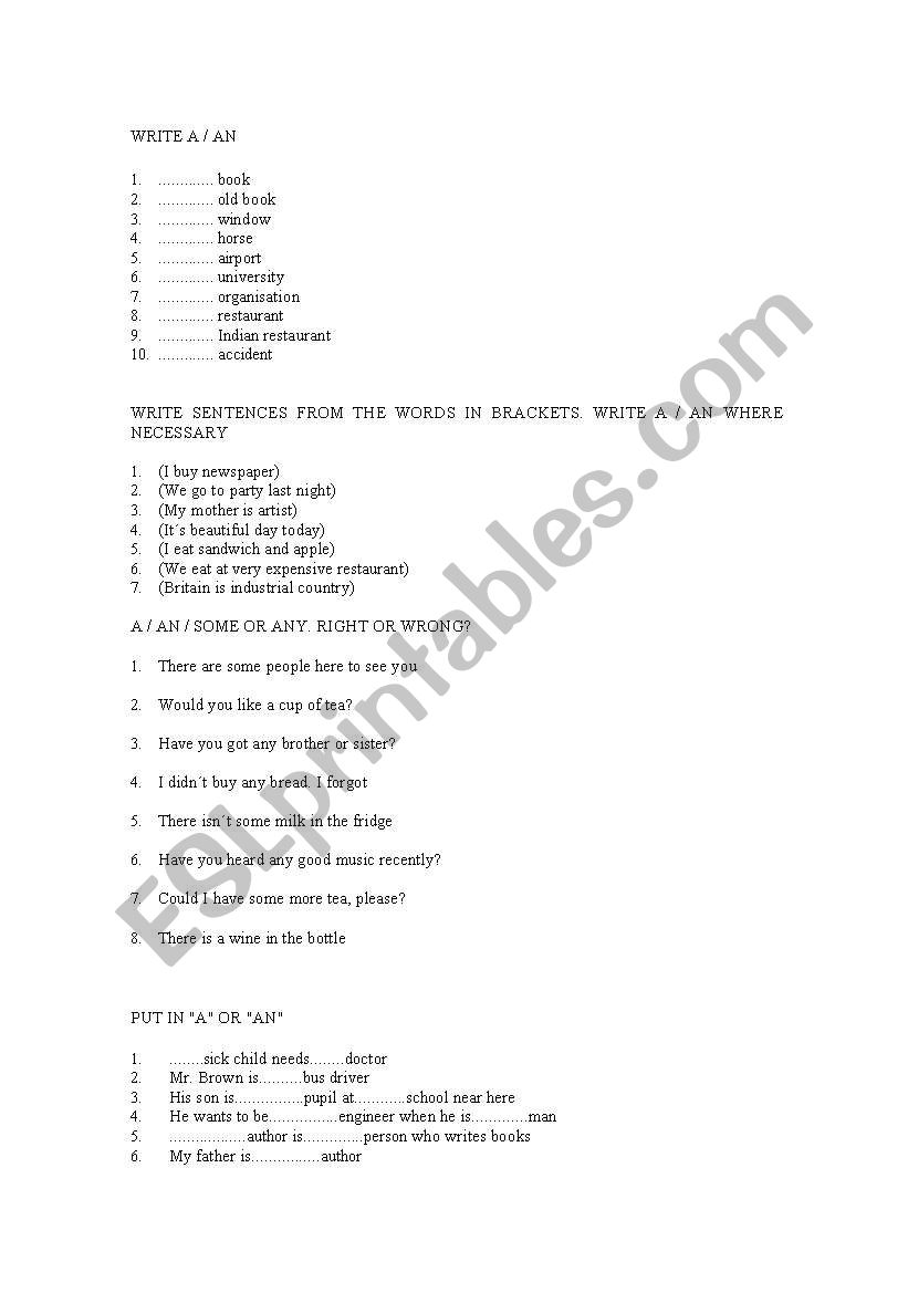 ARTICLES worksheet