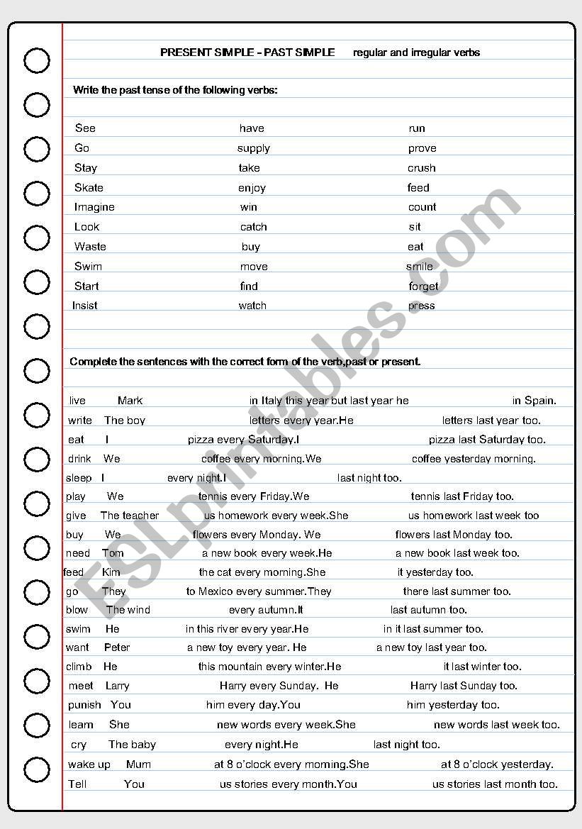 Present and Past-regular and irregular verbs