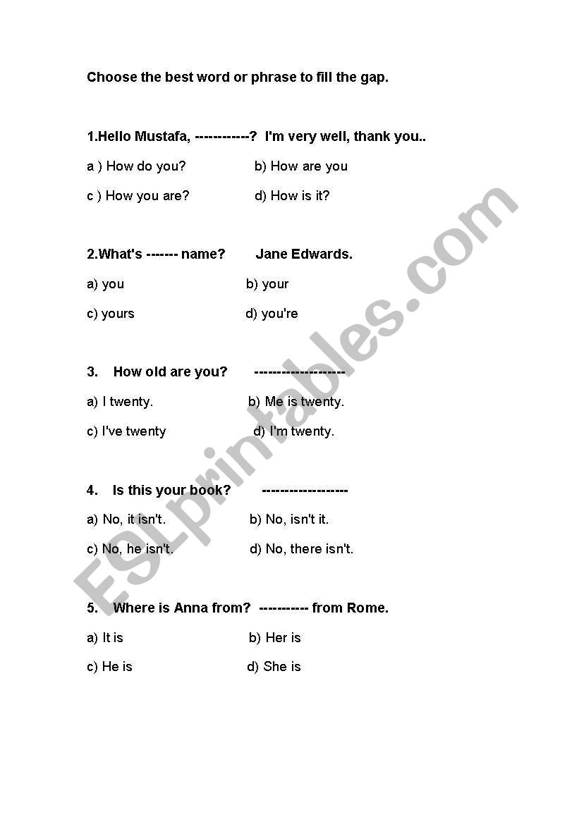 level test worksheet