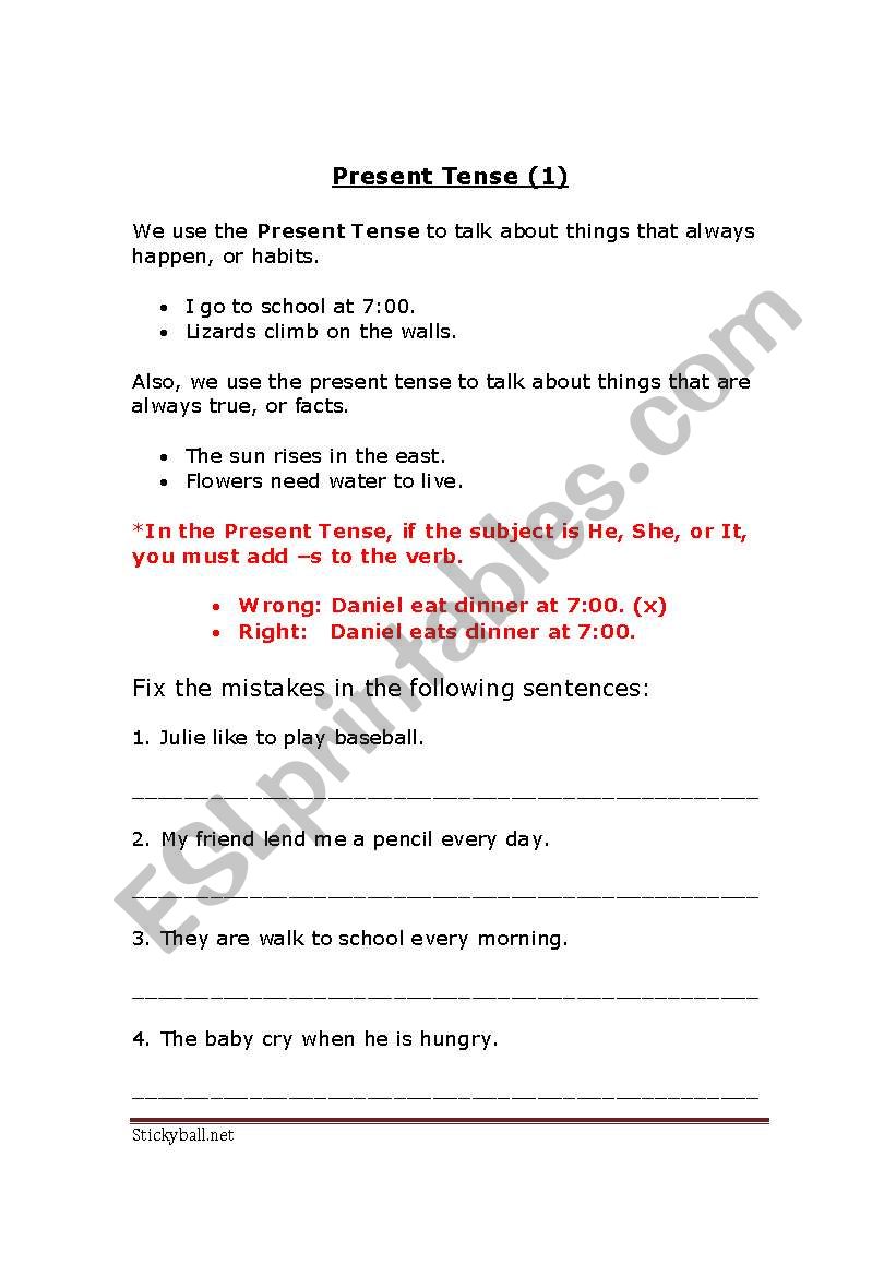 Present Tense 1 worksheet